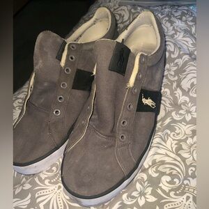 GREY/WHITE CANVAS RL POLO BOAT SHOES ONLY WORN TEN TIMES AND I SHIPNEXTDAY!